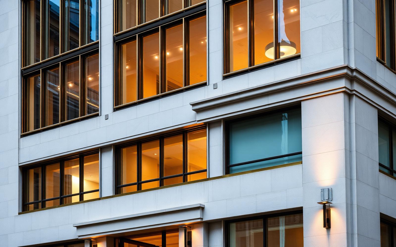 Premium limestone and bronze building facade